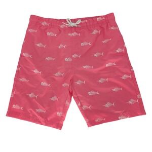 Maamgic Swim Trunks Boys 14/16 Pink Fish Bone Skeleton Mesh Lined Board Shorts